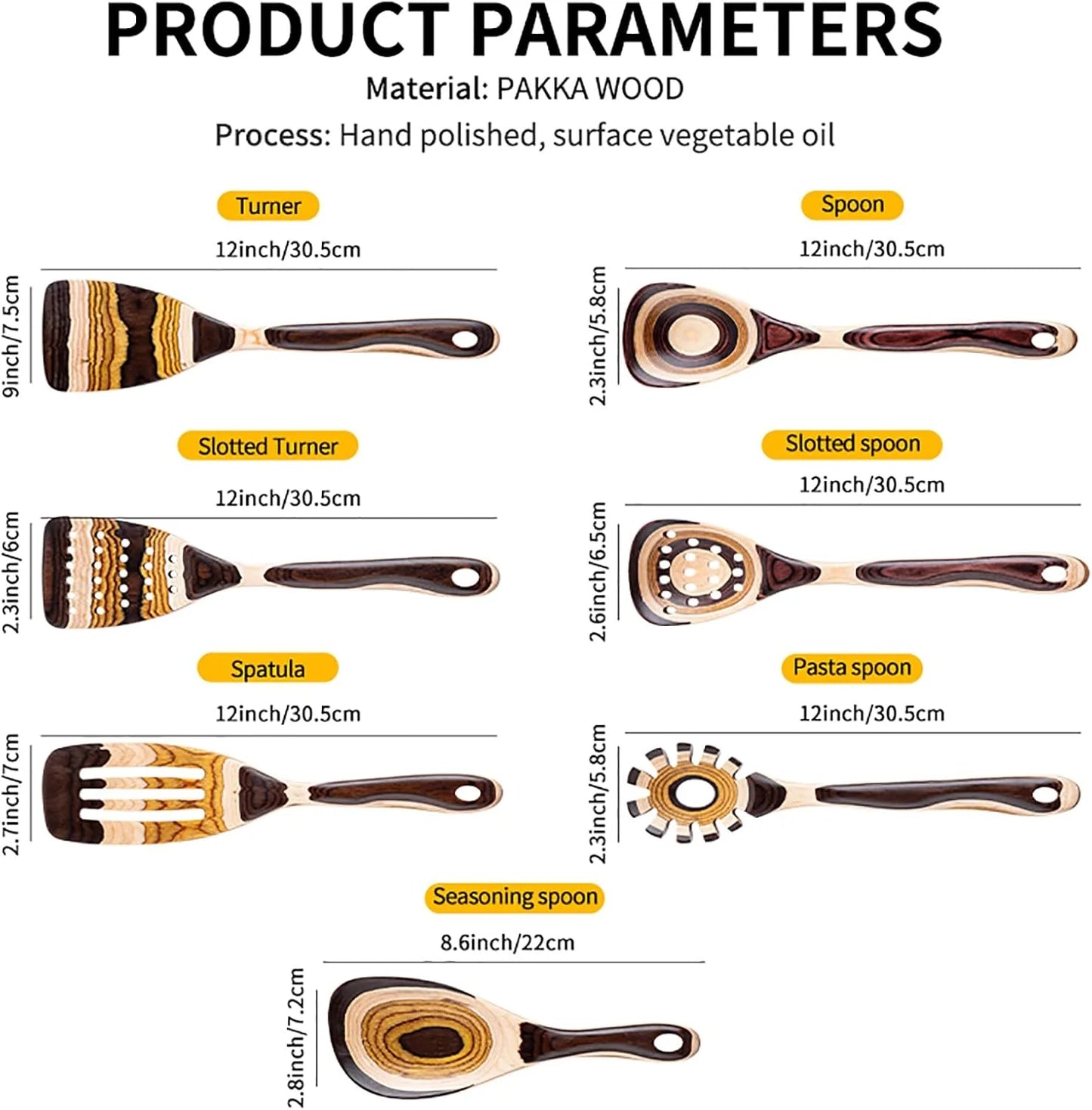 7-Piece Brown Pakkawood Utensils Set – Sturdy, Eco-Friendly