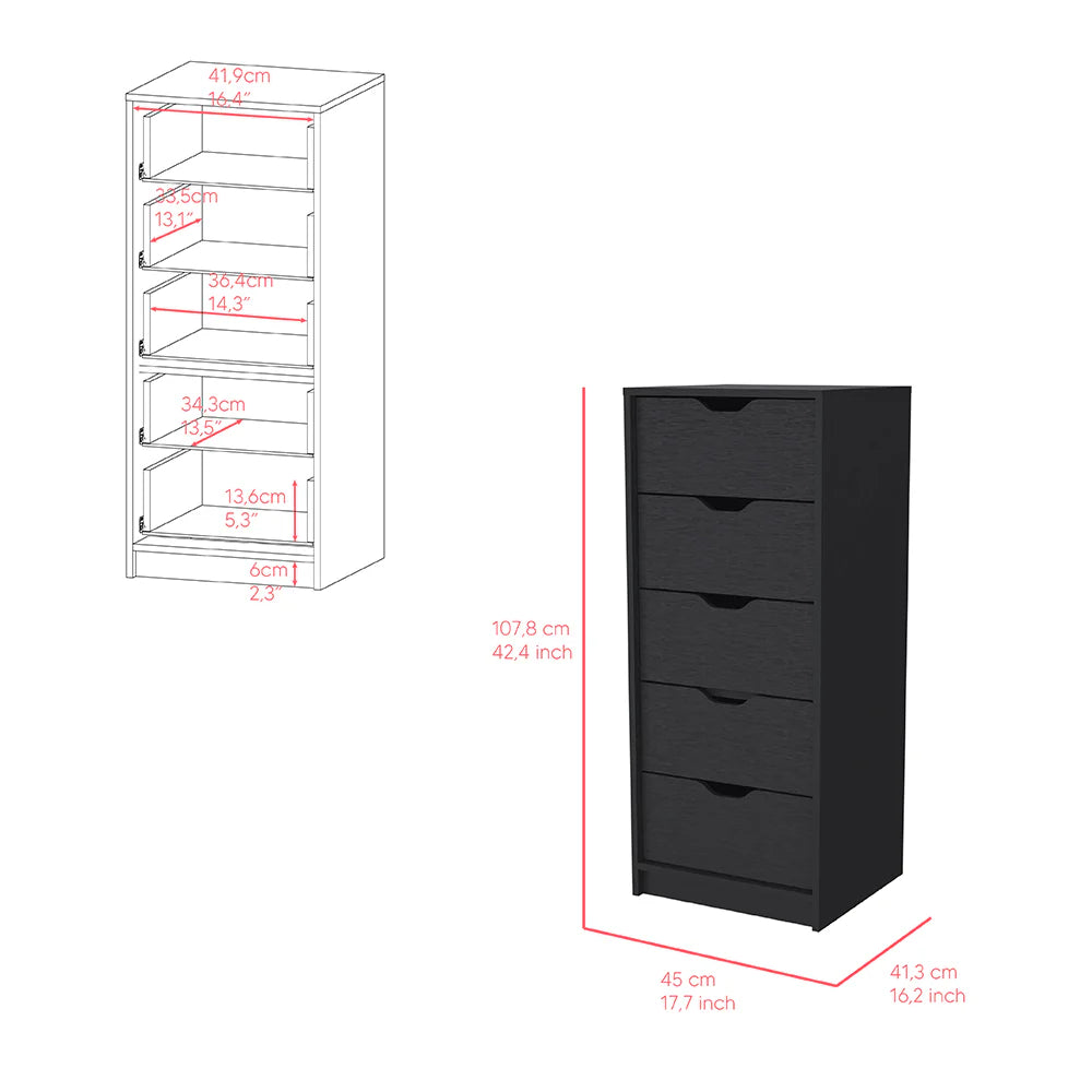 Five Drawer Dresser - Black Finish
