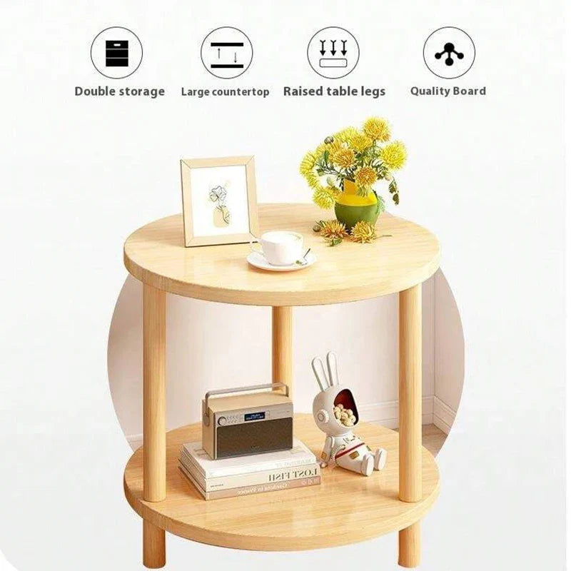 Wooden Modern round Bedside Table | Double-Layer Nightstand