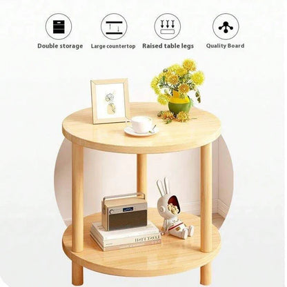 Wooden Modern round Bedside Table | Double-Layer Nightstand