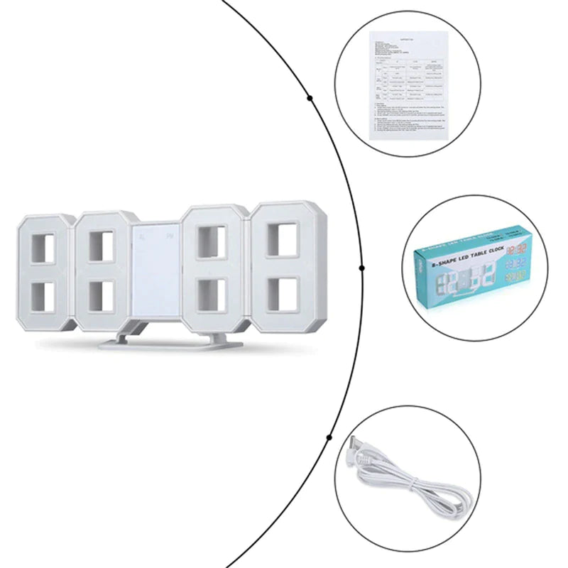 Digital 3D Clock - 12/24 Hours Auto Brightness USB