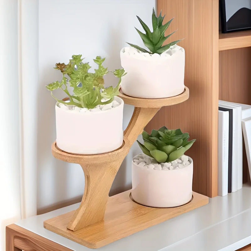 1PC Bamboo Plant Stand - 3 Tiers Indoor Succulent Windowsill Shelf