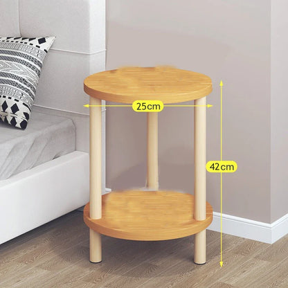 Wooden Modern round Bedside Table | Double-Layer Nightstand