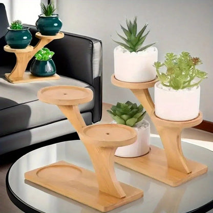 1PC Bamboo Plant Stand - 3 Tiers Indoor Succulent Windowsill Shelf