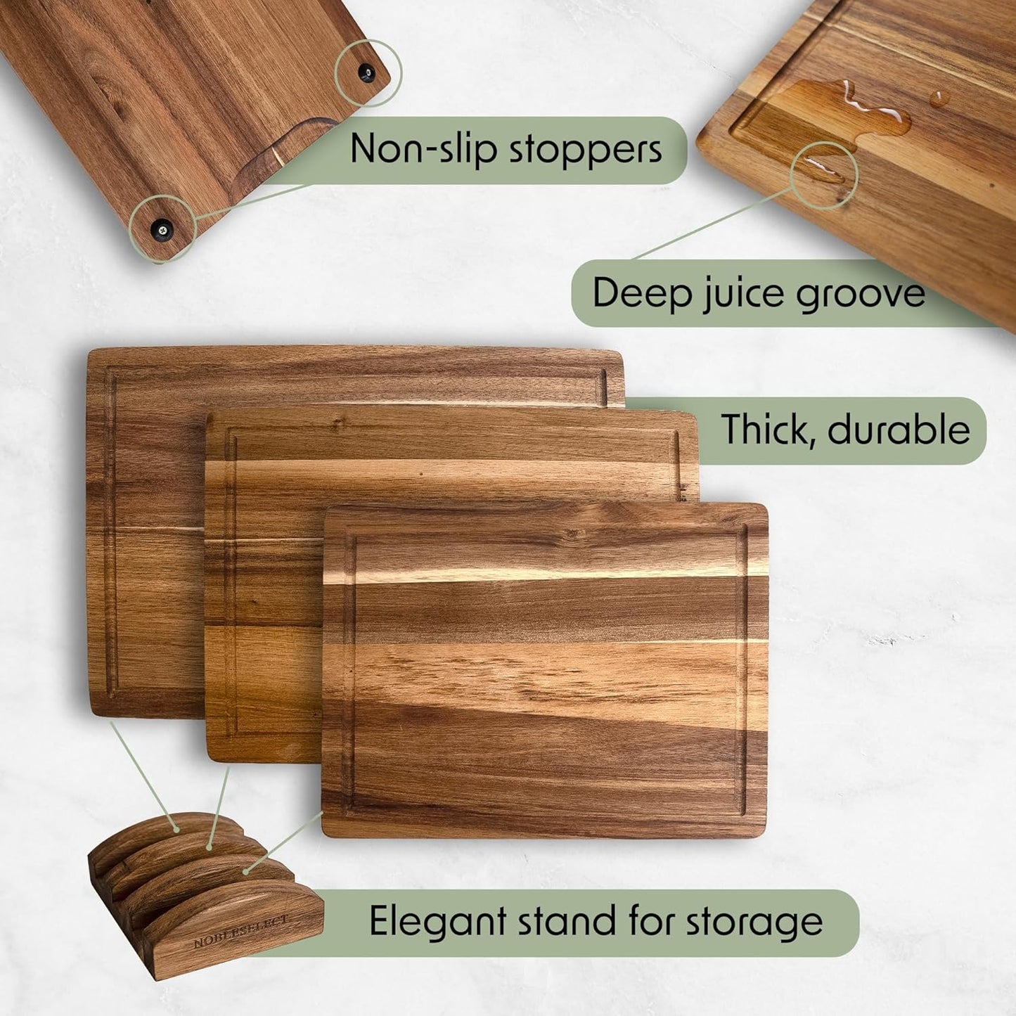 Acacia Wood Cutting Board Set of 3 | Non-Toxic Cutting Board