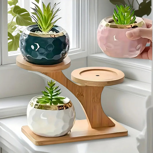 1PC Bamboo Plant Stand - 3 Tiers Indoor Succulent Windowsill Shelf