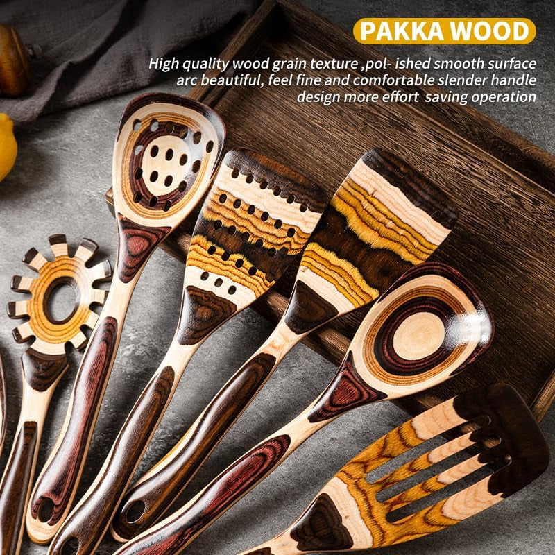 7-Piece Brown Pakkawood Utensils Set – Sturdy, Eco-Friendly