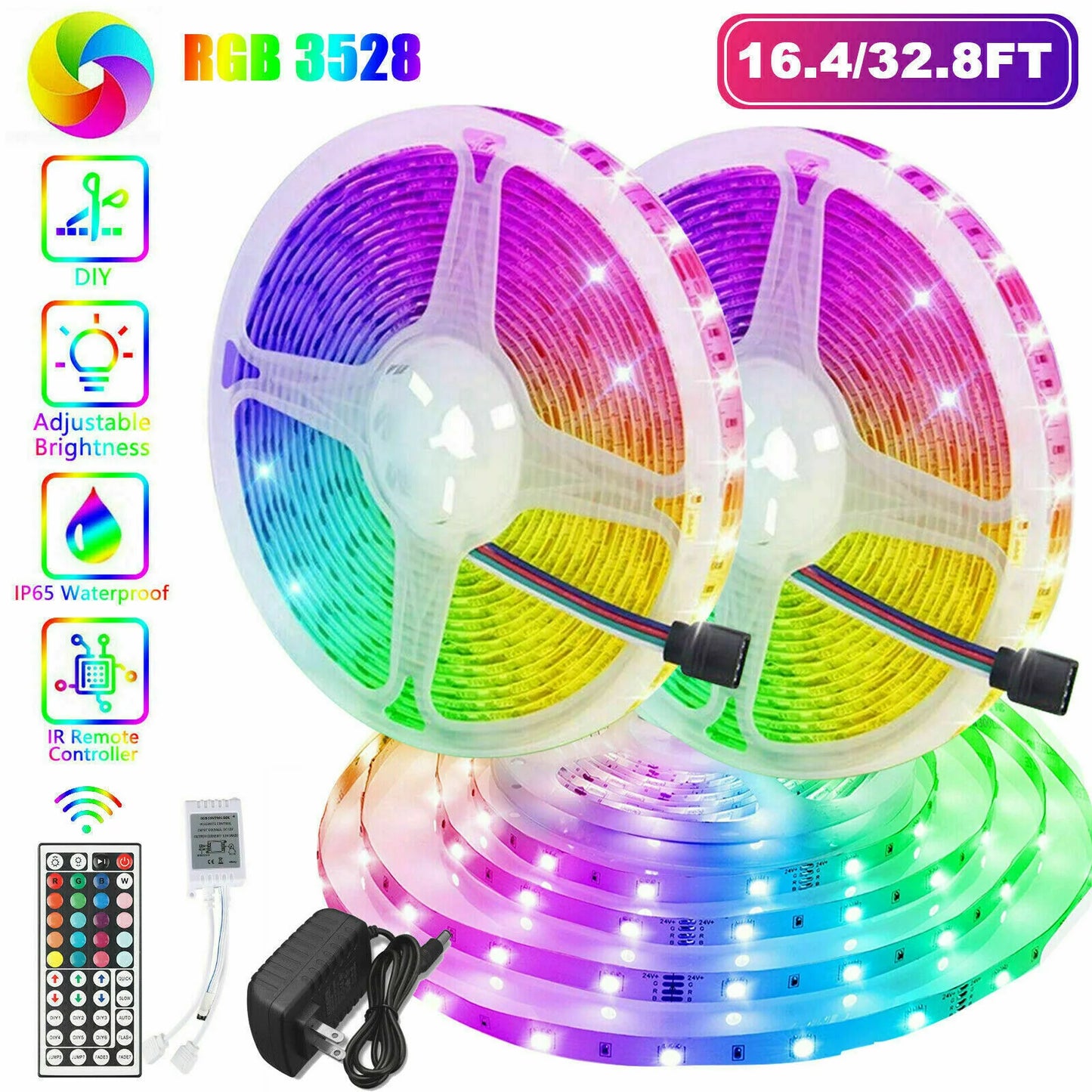 32FT LED Strip Lights - Waterproof for Indoor Outdoor Use