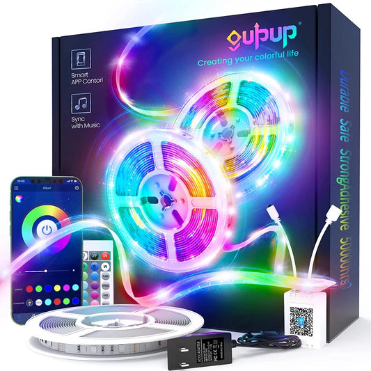 50 FT LED Strip Lights - Color Changing Light Strip with Music Sync, Phone Controller and IR Remote