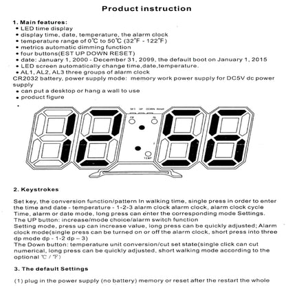 Digital 3D Clock - 12/24 Hours Auto Brightness USB