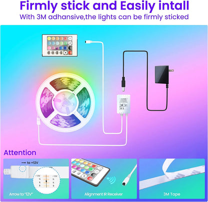50 FT LED Strip Lights - Color Changing Light Strip with Music Sync, Phone Controller and IR Remote