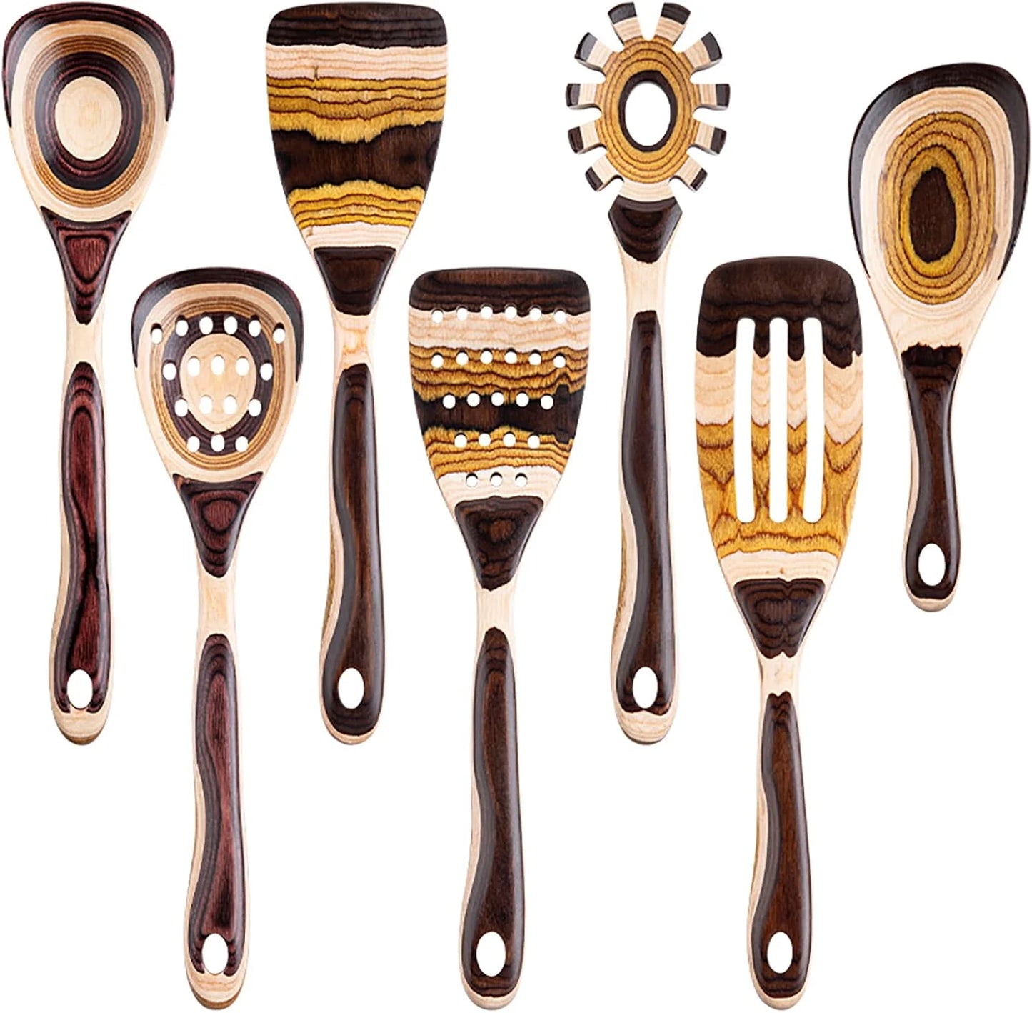 7-Piece Brown Pakkawood Utensils Set – Sturdy, Eco-Friendly