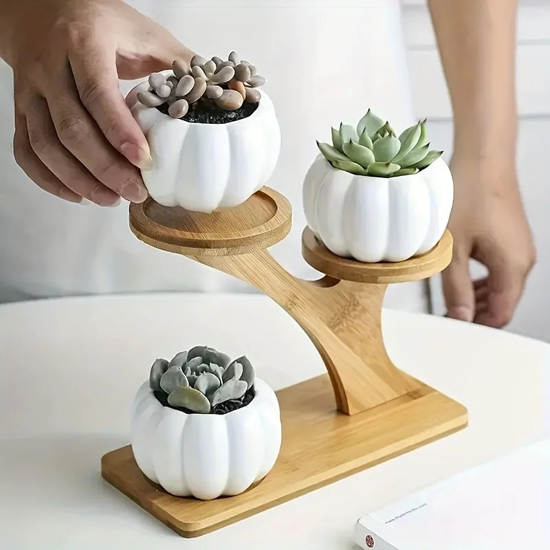 1PC Bamboo Plant Stand - 3 Tiers Indoor Succulent Windowsill Shelf