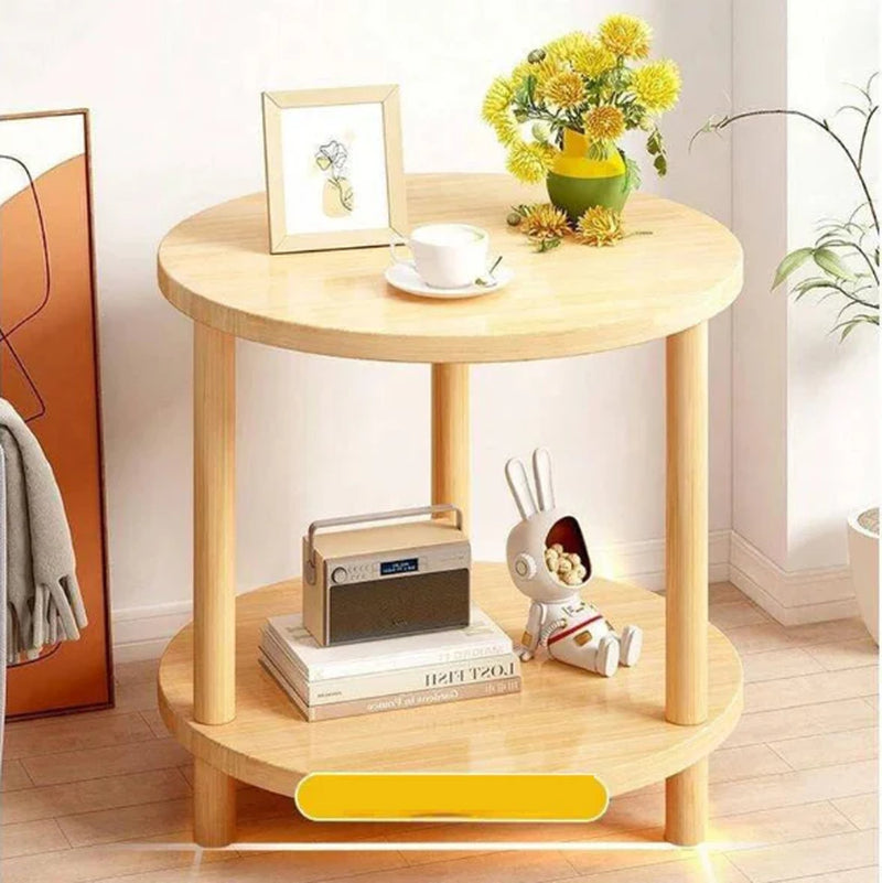 Wooden Modern round Bedside Table | Double-Layer Nightstand