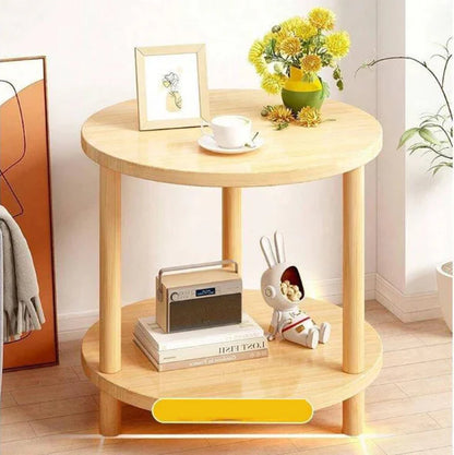 Wooden Modern round Bedside Table | Double-Layer Nightstand