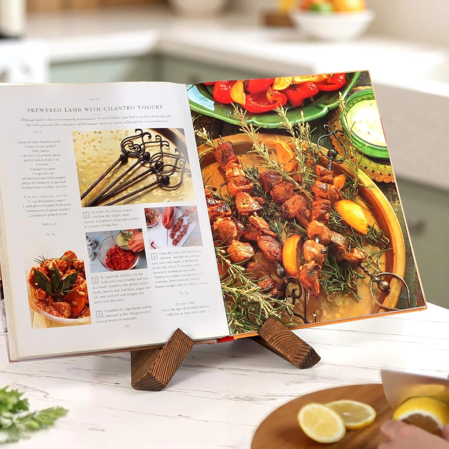Wooden Cookbook Stand for Kitchen Counter - Rustic Brown Recipe Book Holder