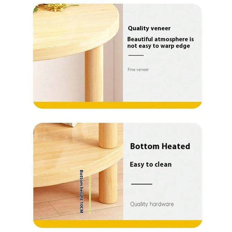 Wooden Modern round Bedside Table | Double-Layer Nightstand