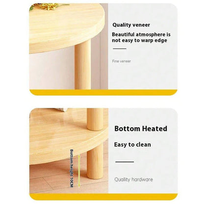 Wooden Modern round Bedside Table | Double-Layer Nightstand