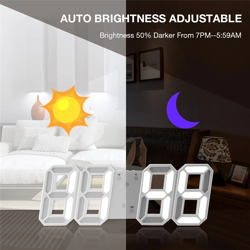 Digital 3D Clock - 12/24 Hours Auto Brightness USB