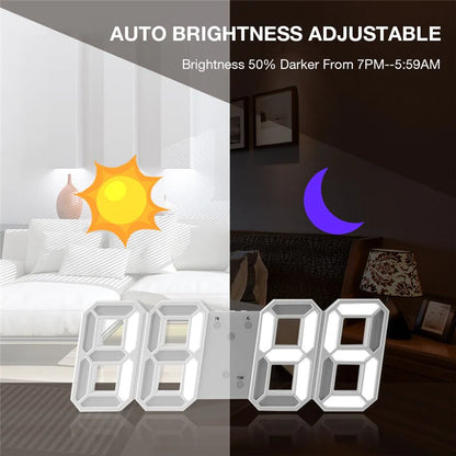 Digital 3D Clock - 12/24 Hours Auto Brightness USB