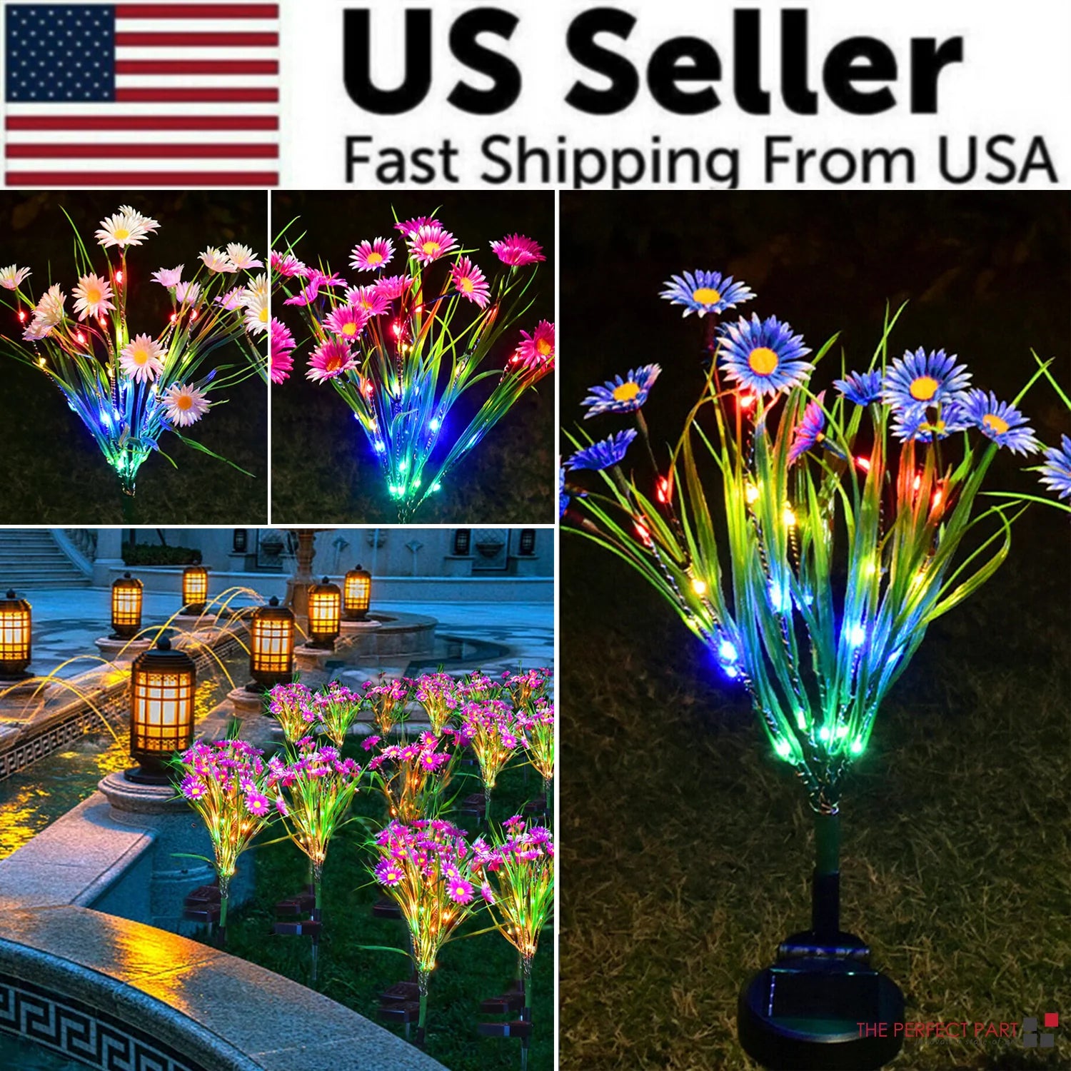 Solar Garden Lights LED Flower Stake Lamp - Waterproof Patio Decor