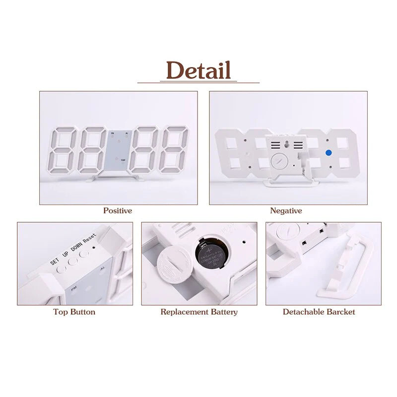 Digital 3D Clock - 12/24 Hours Auto Brightness USB