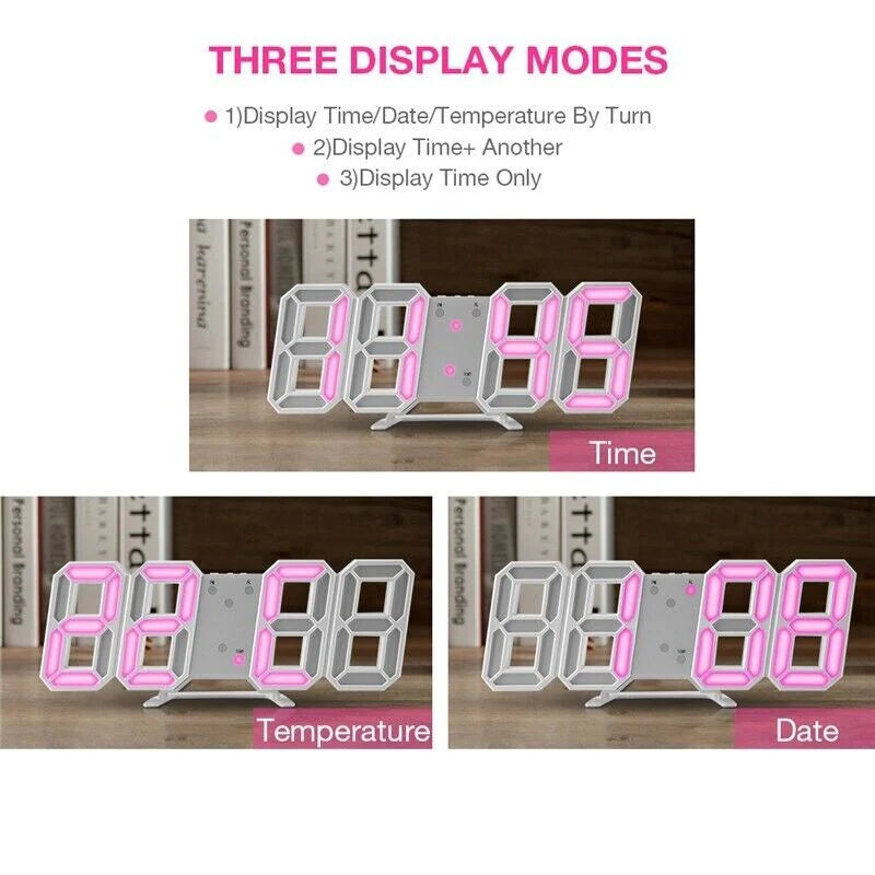Digital 3D Clock - 12/24 Hours Auto Brightness USB