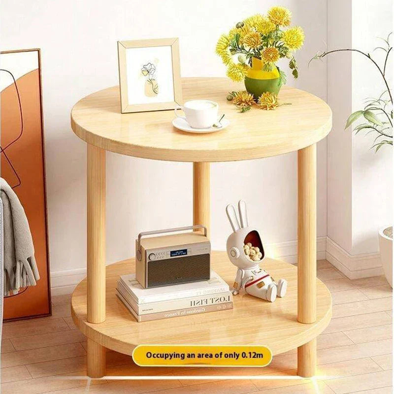 Wooden Modern round Bedside Table | Double-Layer Nightstand