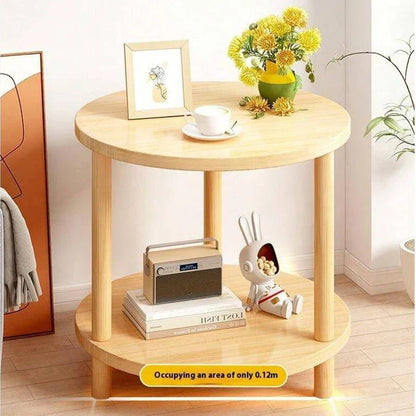 Wooden Modern round Bedside Table | Double-Layer Nightstand