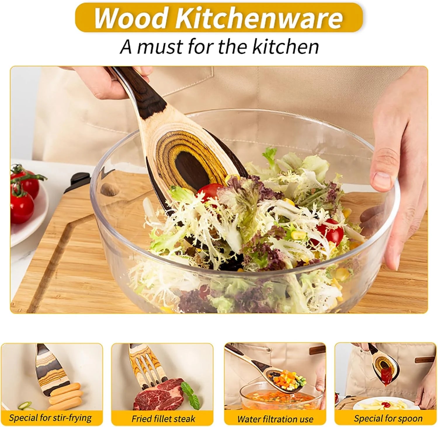 7-Piece Brown Pakkawood Utensils Set – Sturdy, Eco-Friendly