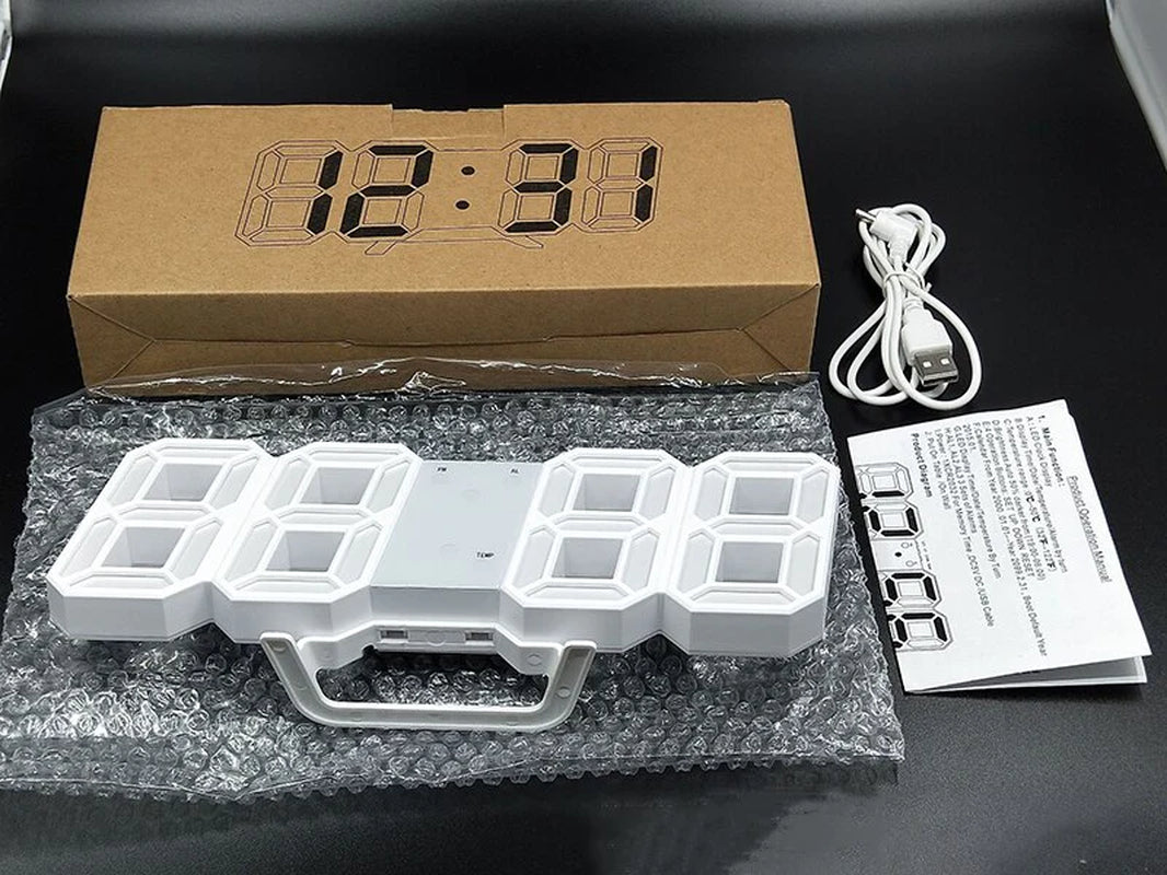 Digital 3D Clock - 12/24 Hours Auto Brightness USB