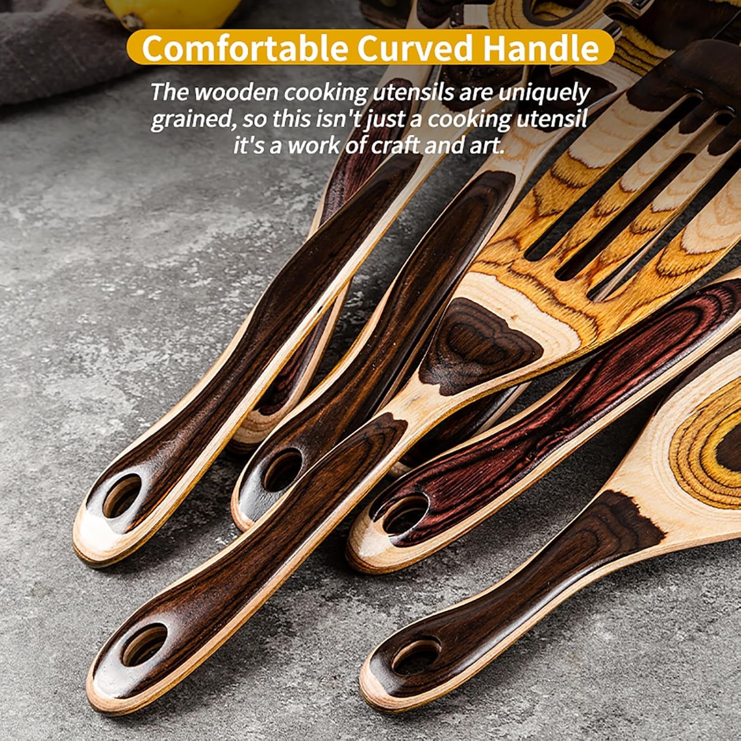 7-Piece Brown Pakkawood Utensils Set – Sturdy, Eco-Friendly