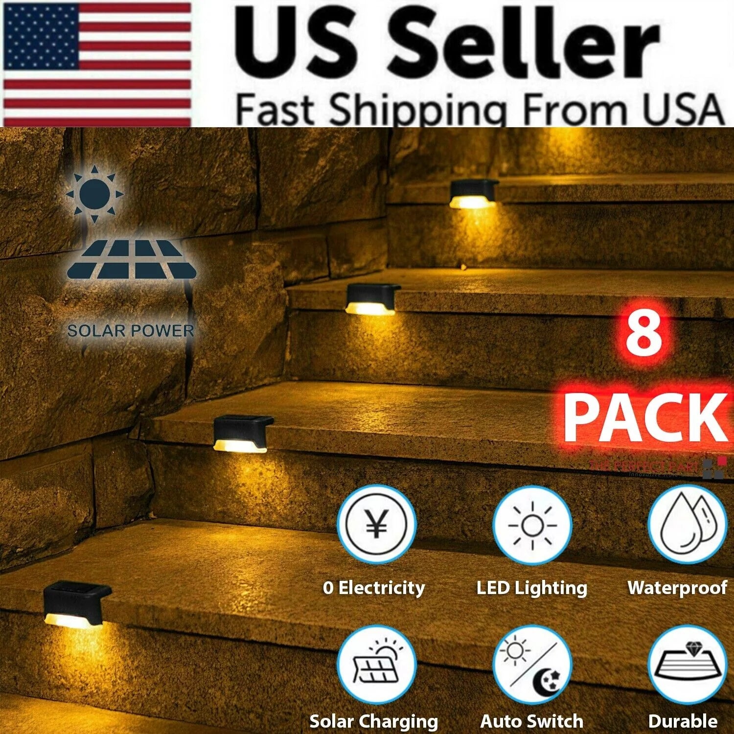 8 Pack Solar Deck Lights Outdoor Waterproof LED Steps Lamps