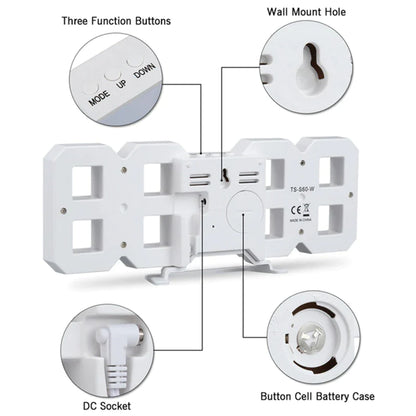 Digital 3D Clock - 12/24 Hours Auto Brightness USB