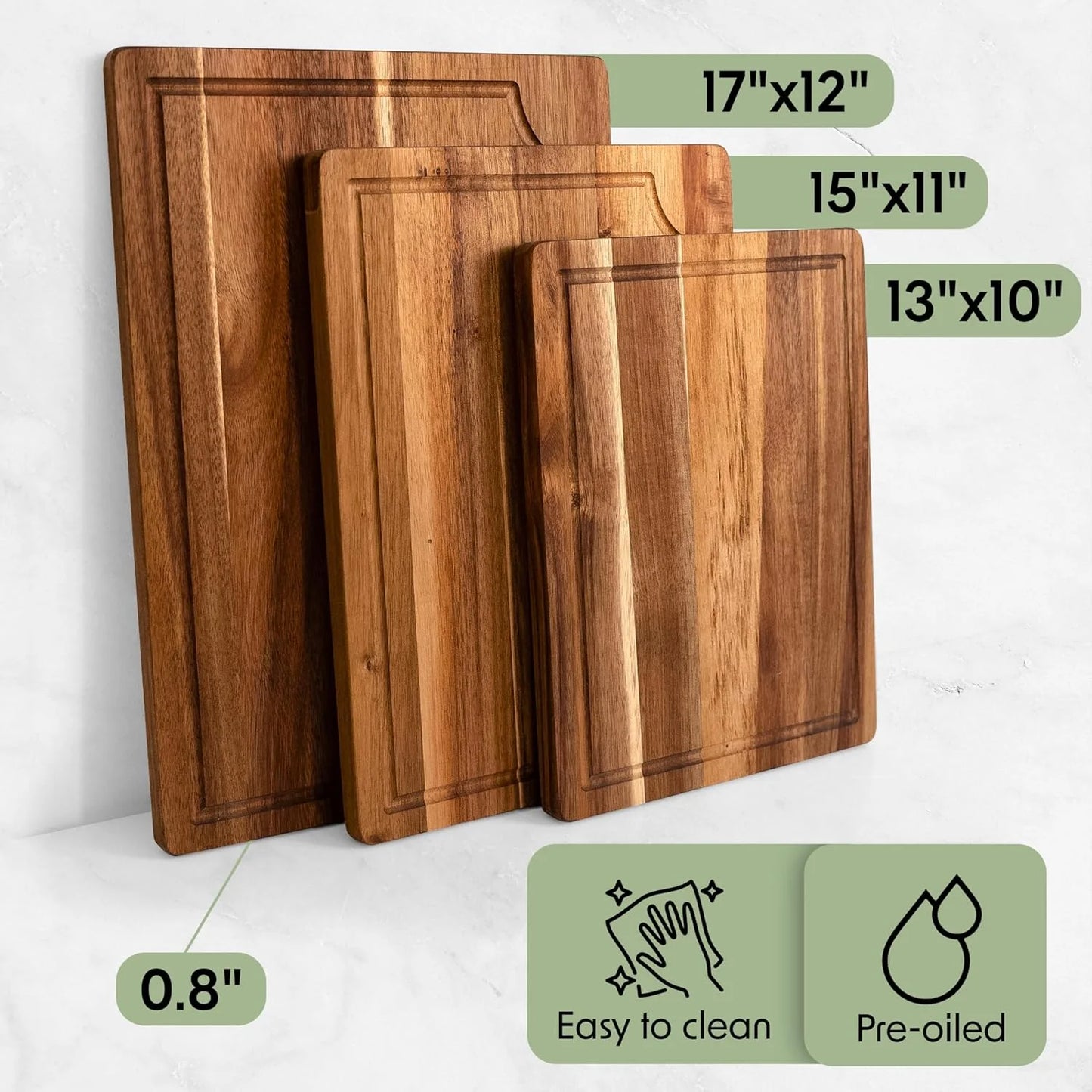 Acacia Wood Cutting Board Set of 3 | Non-Toxic Cutting Board
